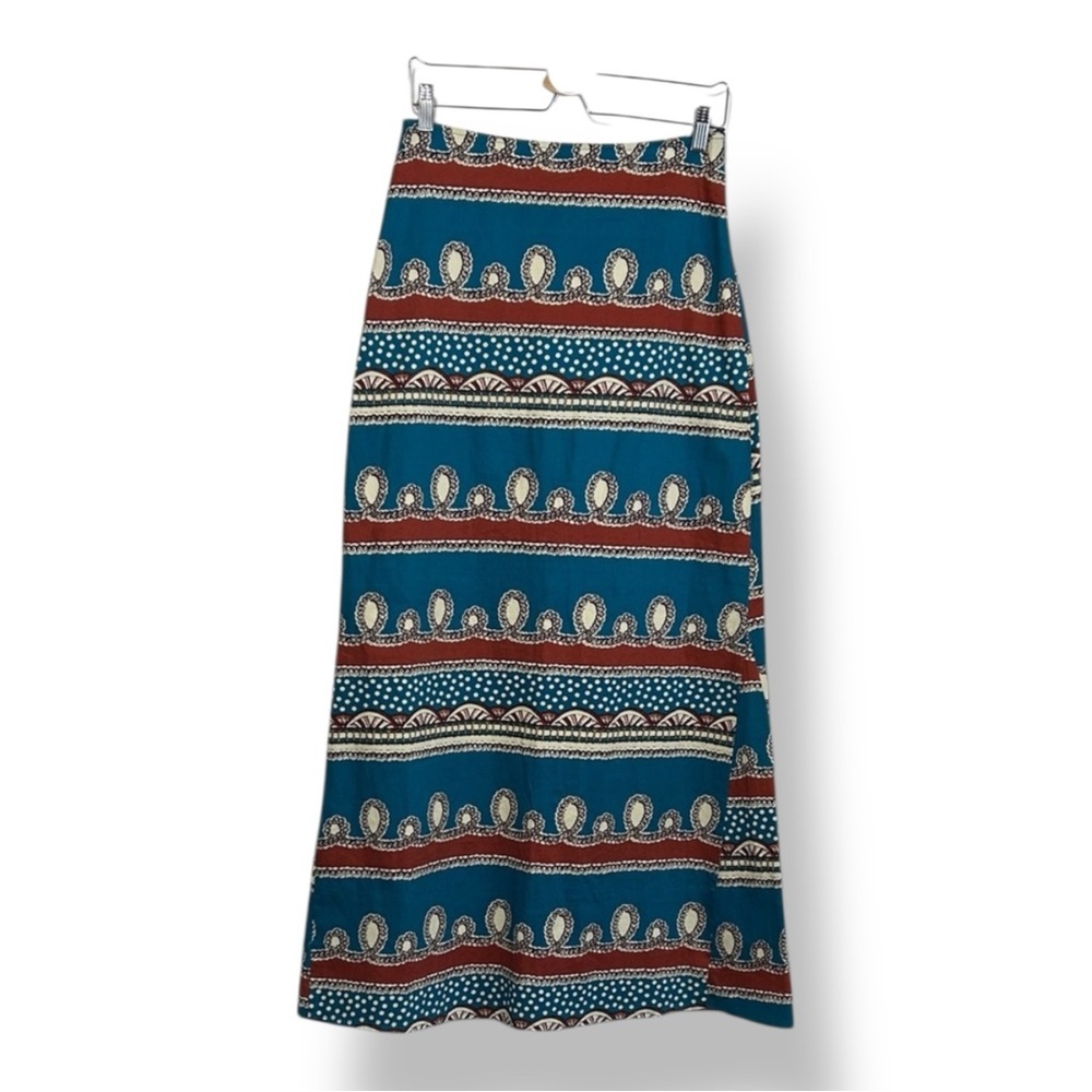 Boho Maxi Southwestern Skirt Teal Red Rust Cream Stripe Long Size 12 NWT